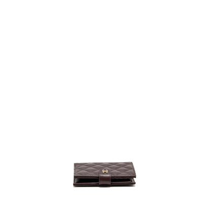 Chanel Quilted Travel Passport Holder Shiny Grained Calfskin Dark Brown LGHW (Microchip)