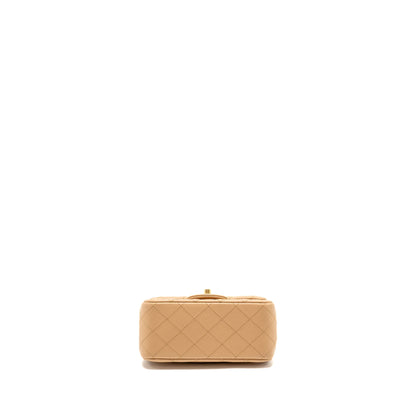 CHANEL Pearl Crush Mini Square Flap Bag Lambskin Beige GHW (Microchip)