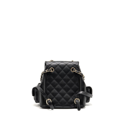 Chanel Triple Pocket Backpack Caviar Black LGHW (Microchip)