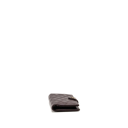 Chanel Quilted Travel Passport Holder Shiny Grained Calfskin Dark Brown LGHW (Microchip)