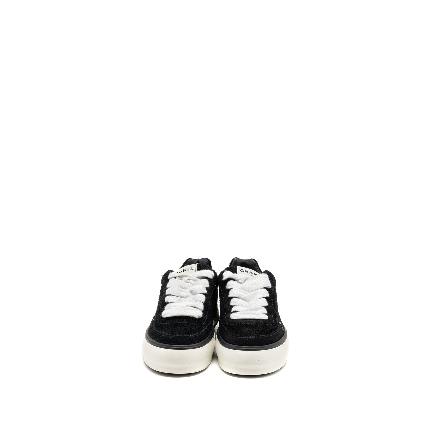 Chanel Size 37.5 23B CC Logo Sneakers Suede Calfskin Black