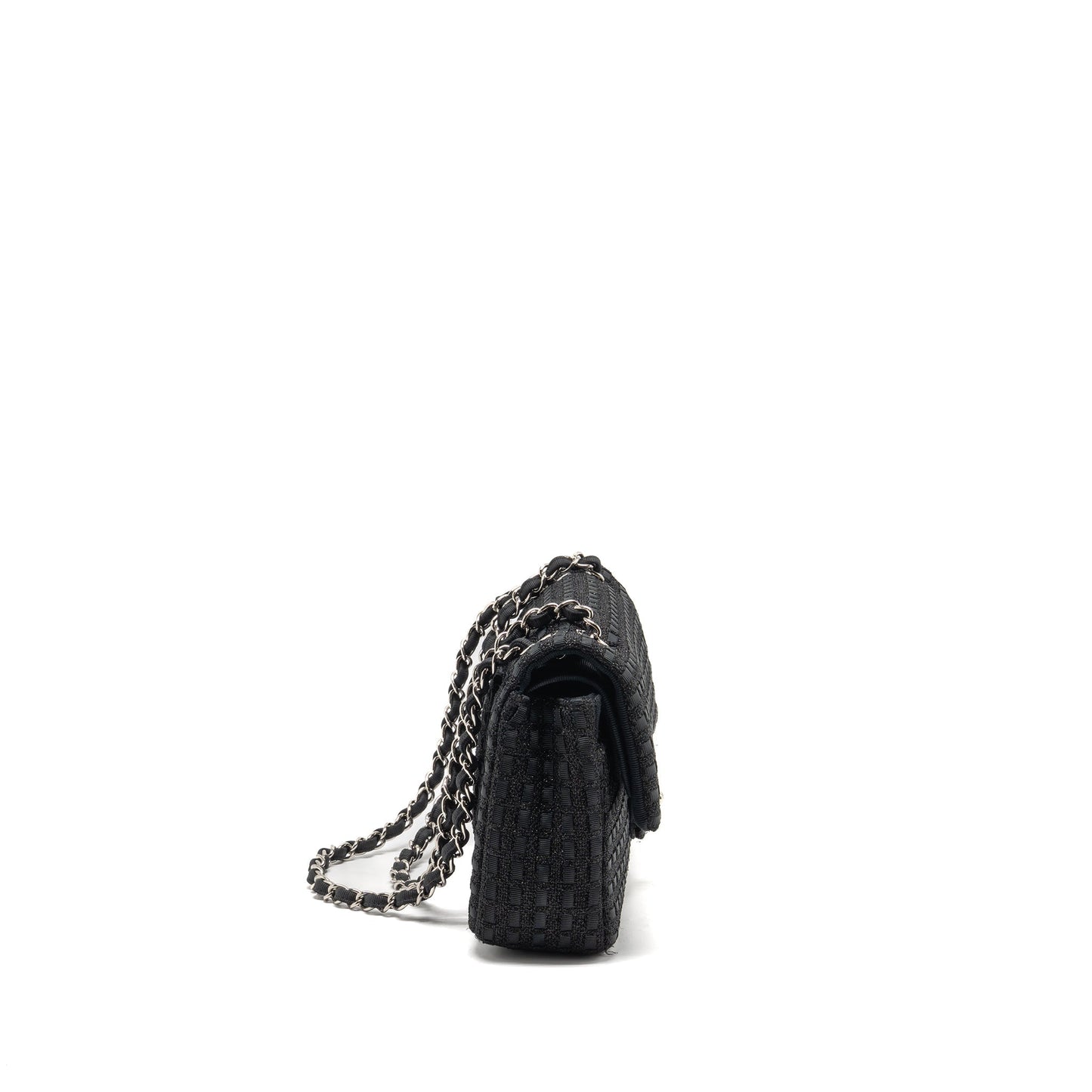 Chanel Medium Classic double flap bag tweed black SHW