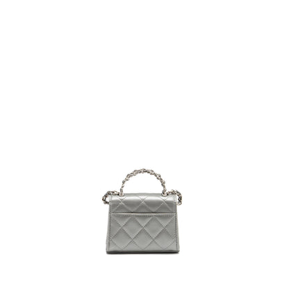 Chanel Top handle mini flap bag with chain lambskin silver SHW (microchip)