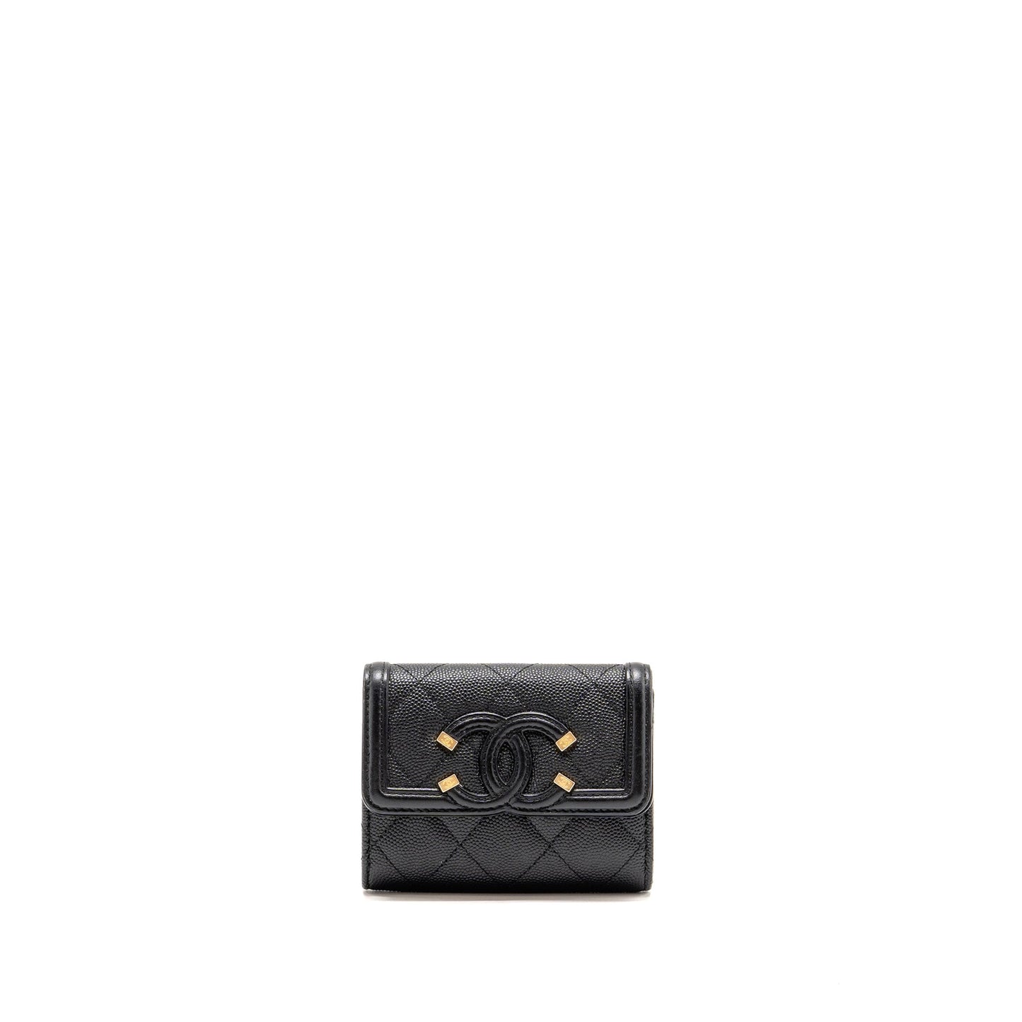 Chanel CC Filigree quilted flap card holder caviar black GHW