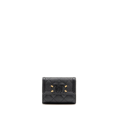 Chanel CC Filigree quilted flap card holder caviar black GHW