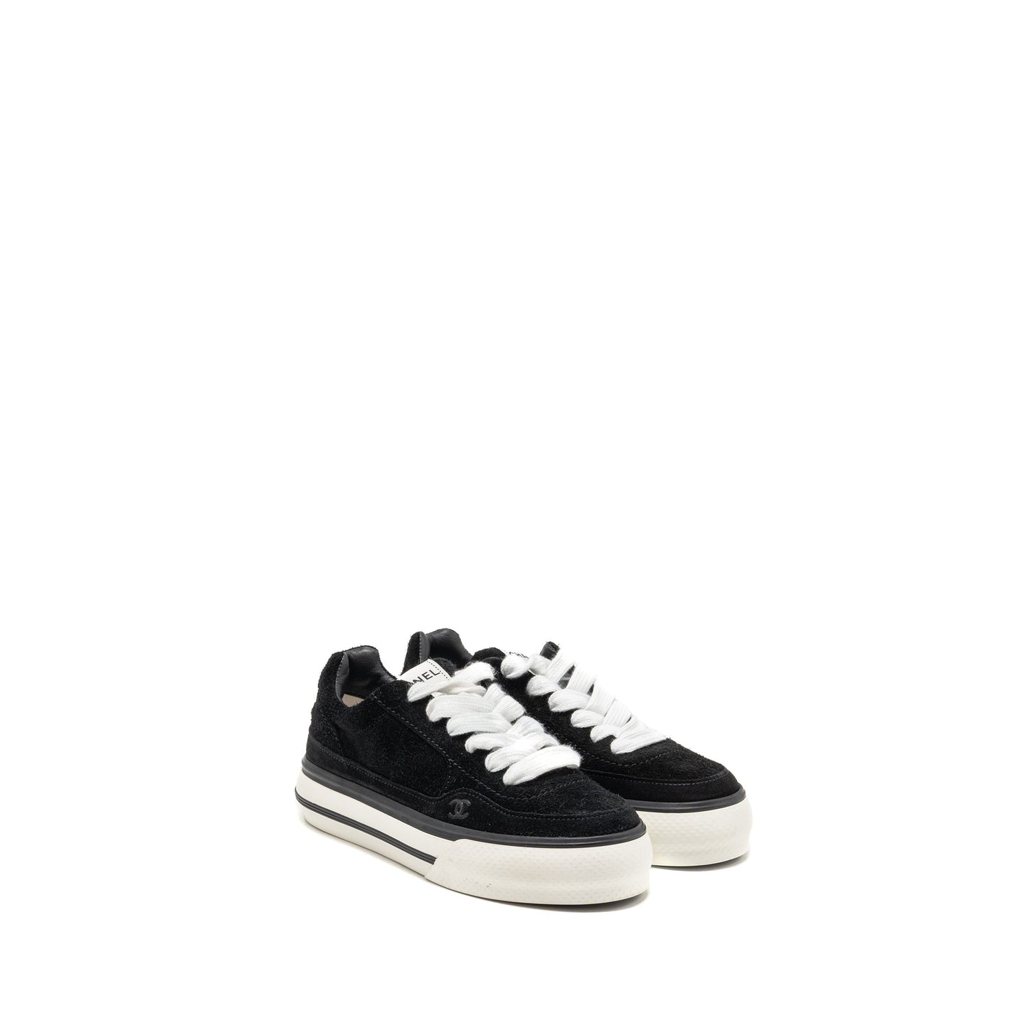Chanel Size 37.5 23B CC Logo Sneakers Suede Calfskin Black