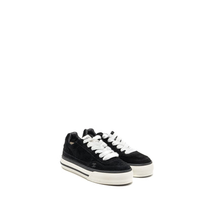 Chanel Size 37.5 23B CC Logo Sneakers Suede Calfskin Black