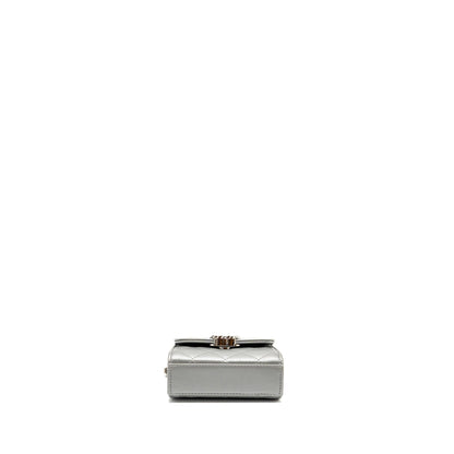 Chanel Top handle mini flap bag with chain lambskin silver SHW (microchip)