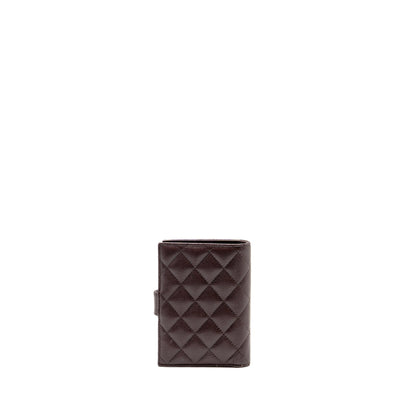 Chanel Quilted Travel Passport Holder Shiny Grained Calfskin Dark Brown LGHW (Microchip)