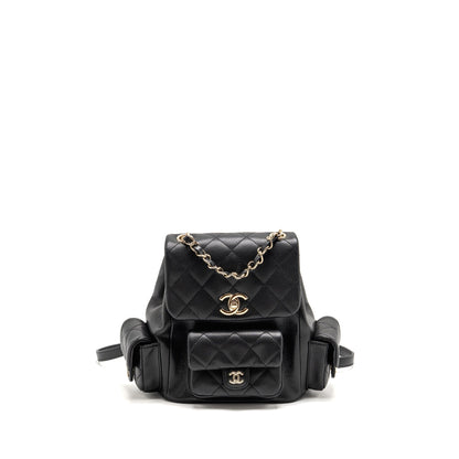 Chanel Triple Pocket Backpack Caviar Black LGHW (Microchip)
