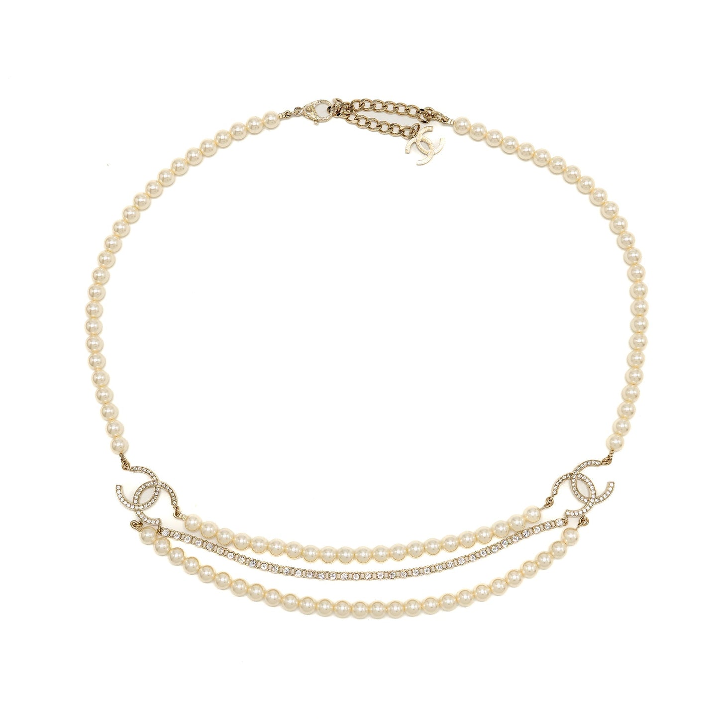 Chanel CC Pearl and Crystal Drop Belt Light Gold Tone