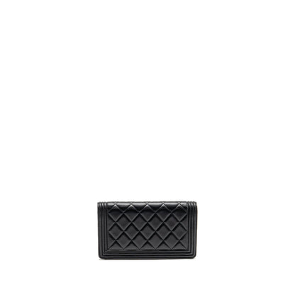 Chanel Boy Bifold Long Wallet Lambskin Black GHW