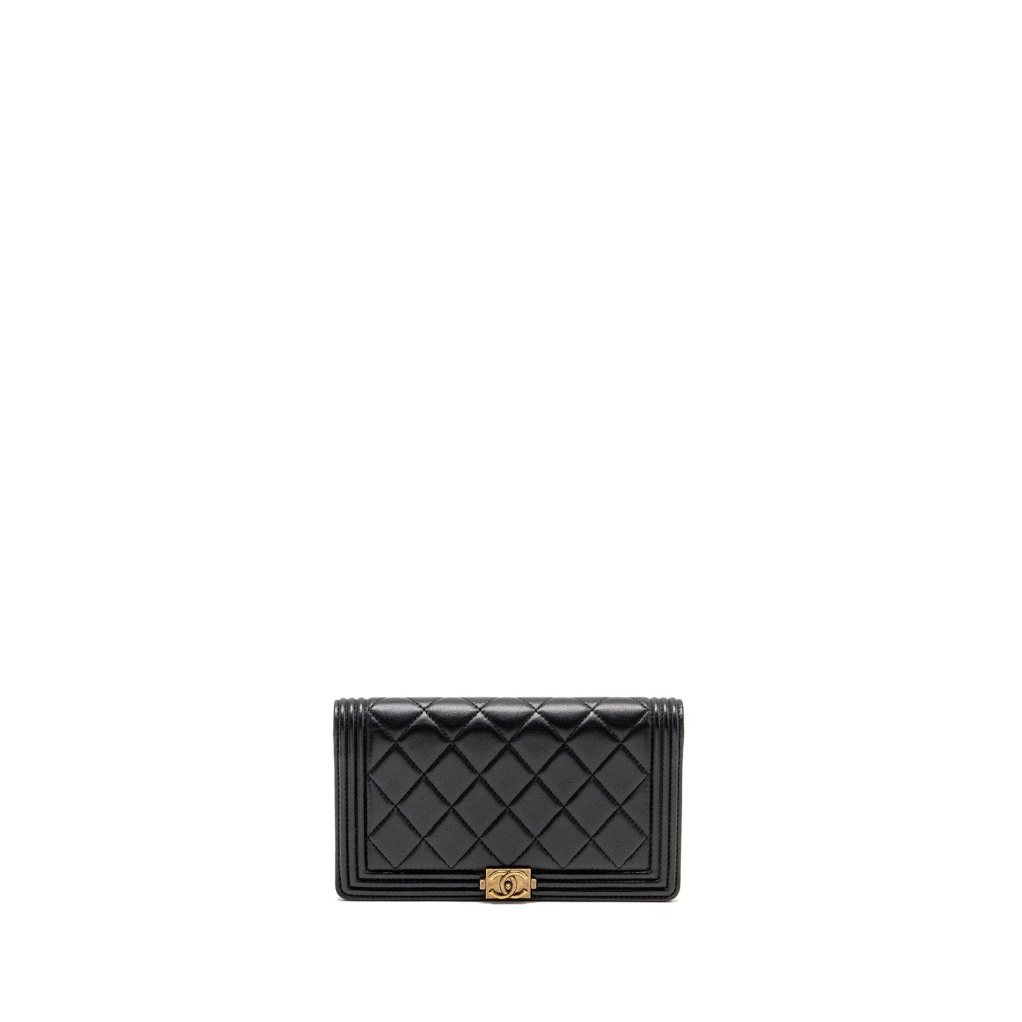 Chanel Boy Bifold Long Wallet Lambskin Black GHW