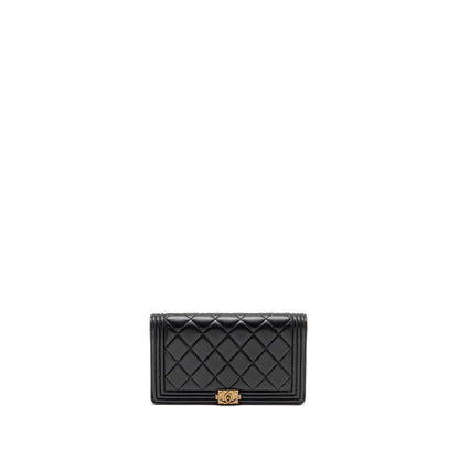 Chanel Boy Bifold Long Wallet Lambskin Black GHW