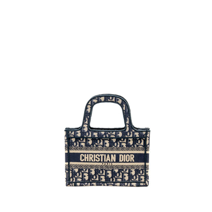 Dior Mini Book Tote Oblique Embroidery Blue