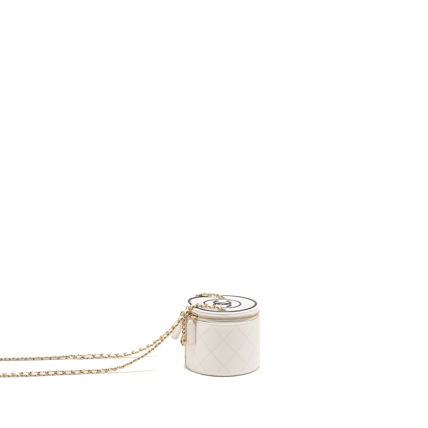 Chanel CC Logo Chains with Charm Vanity Calfskin White LGHW