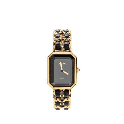 Chanel Premiere Edition Originale Watch Steel Coated with Yellow Gold, Black Leather, Black-Lacquered Dial