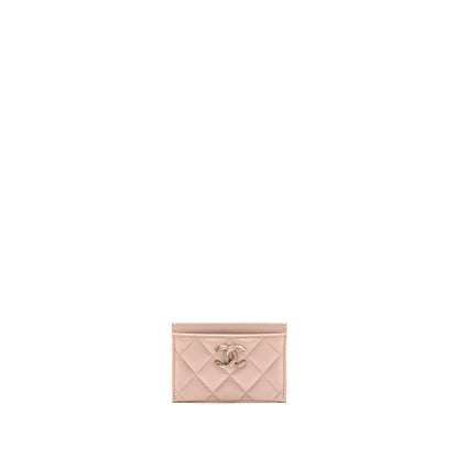 Chanel Crystal CC Logo Card Holder Caviar Pink LGHW (microchip)