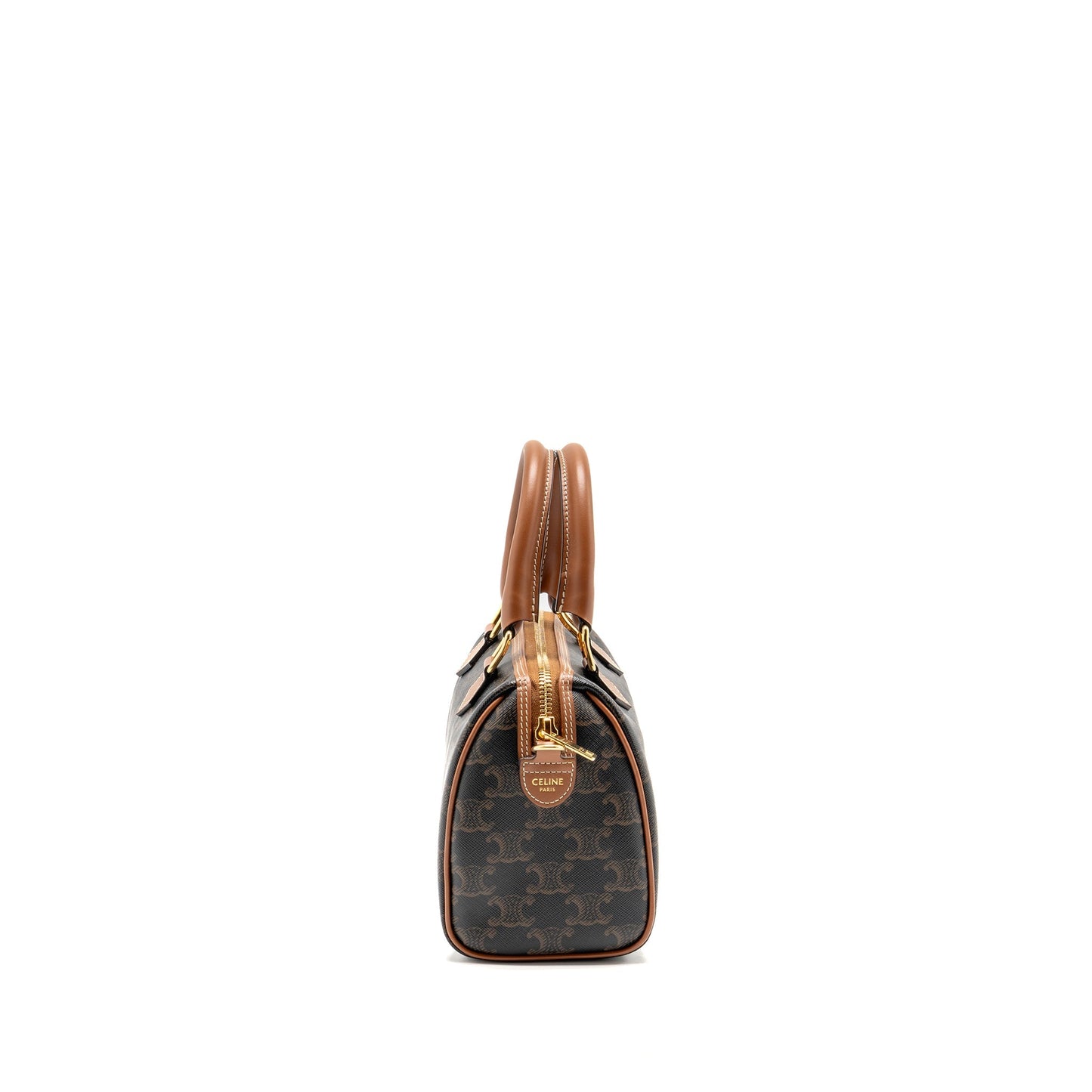 Celine Small Boston Purse Triomphe Canvas/Calfskin Tan