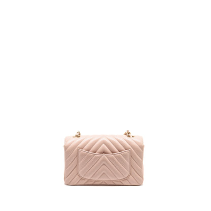 Chanel Mini Rectangular Flap Bag Chevron Lambskin Pink LGHW