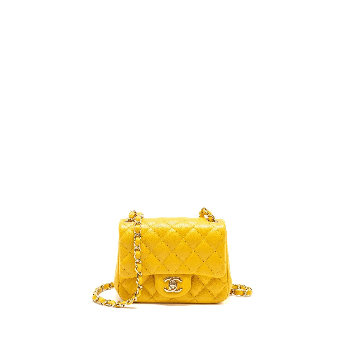 Chanel Classic mini square flap bag caviar yellow LGHW
