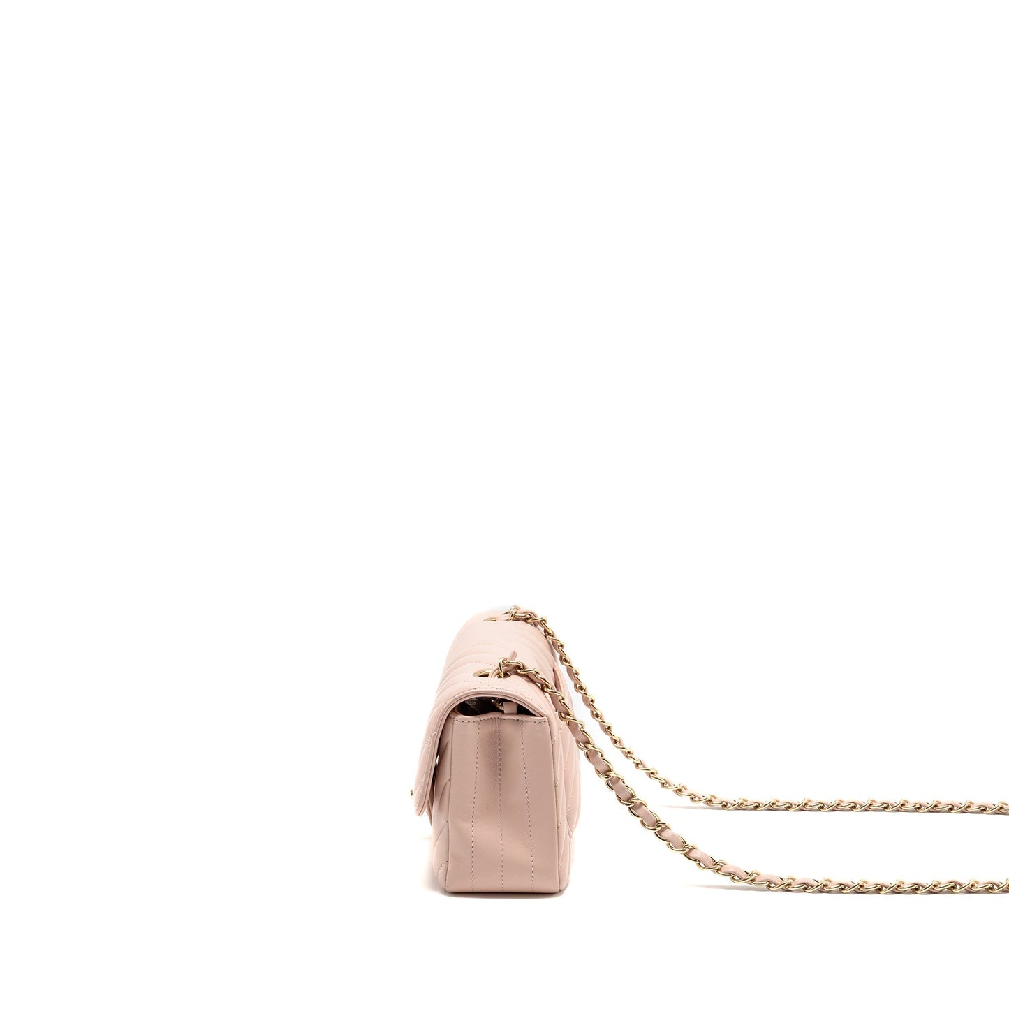 Chanel Mini Rectangular Flap Bag Chevron Lambskin Pink LGHW