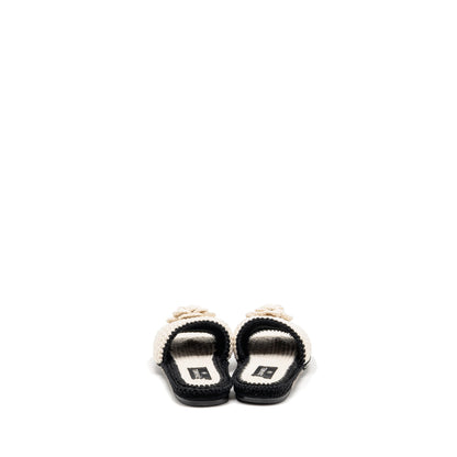 Chanel Size 39 23C Camellia Crochet Mules Sandals Ivory / Black
