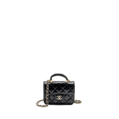 Chanel Mini Top Handle Flap Coin Purse with Chain Lambskin Black LGHW