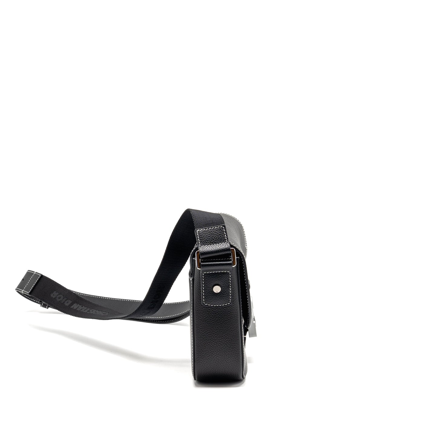 Dior Medium Saddle Flap Messenger Purse Grained Calfskin Black