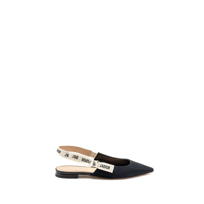 Dior Size 37 Ballerina Slingback Sandals Fabric/Leather Black