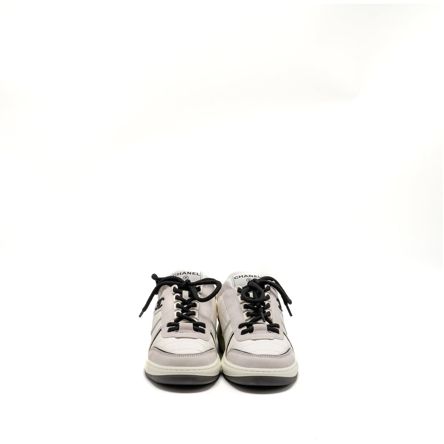 Chanel Size 36 CC Sneakers Suede/Fabric/Calfskin White/Light Grey/Black