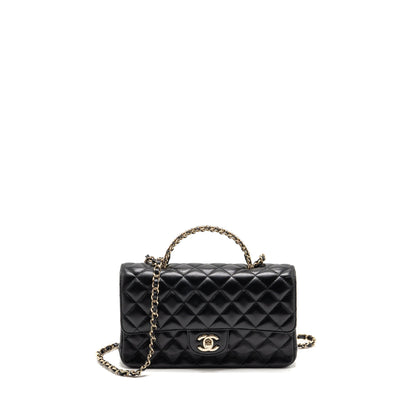 Chanel 23a Crystal Top Handle Flap Bag Shiny Lambskin Black LGHW(microchip)