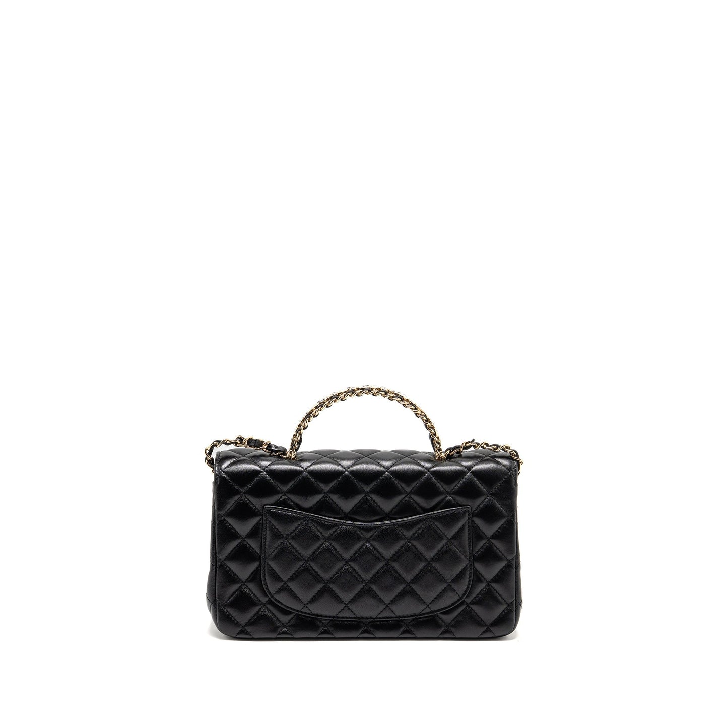 Chanel 23a Crystal Top Handle Flap Bag Shiny Lambskin Black LGHW(microchip)