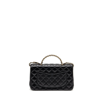 Chanel 23a Crystal Top Handle Flap Bag Shiny Lambskin Black LGHW(microchip)