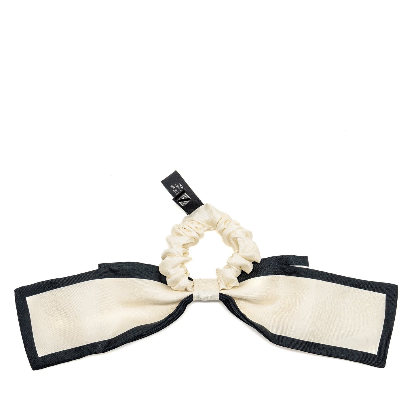 Chanel Camellia/Letter Hair Tie Silk Twill Ecru/Black