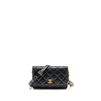 Chanel Detailed Strap Wallet on Chain Lambskin Black with Multicolour Hardware (Microchip)