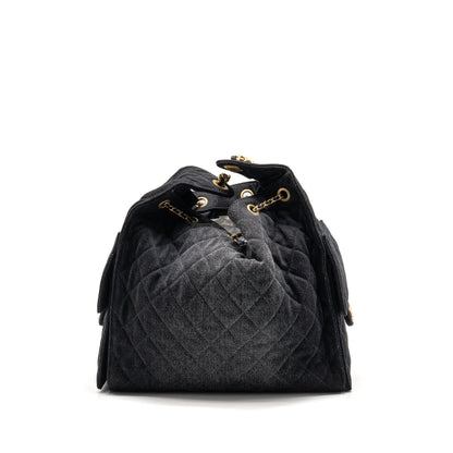 Chanel 25 Medium Handbag Washed Denim Black GHW (Microchip)