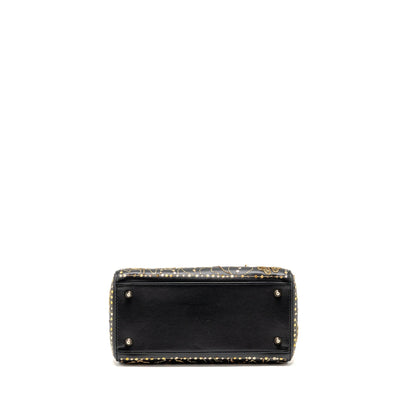 Dior Medium Lady Dior Embroidered Floral Limited Edition Leather Black/Gold