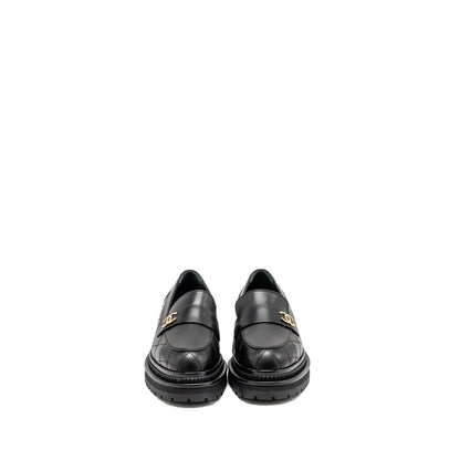 Chanel 23A Size 37 Qulited CC Platform Loafers Black LGHW