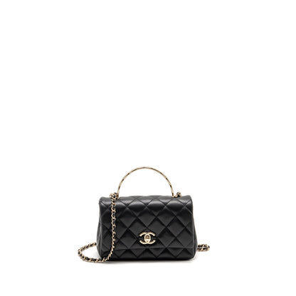 Chanel 25S Mini Coco Crush Handle Bag Caviar Black LGHW (Microchip)