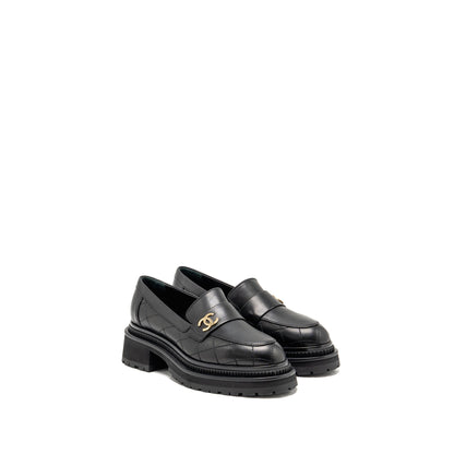 Chanel 23A Size 37 Qulited CC Platform Loafers Black LGHW