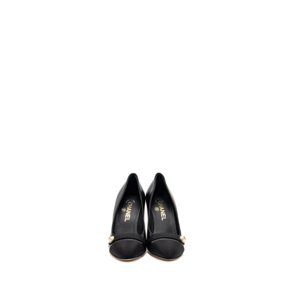 Chanel Size 36 CC Pearl Pumps Leather/Grosgrain Black