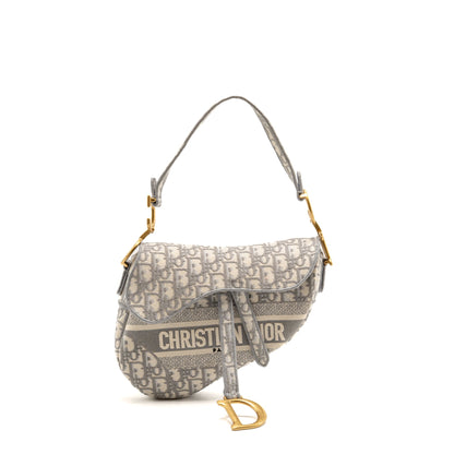 Dior Medium Saddle Purse Dior Oblique Embroidery Light Grey