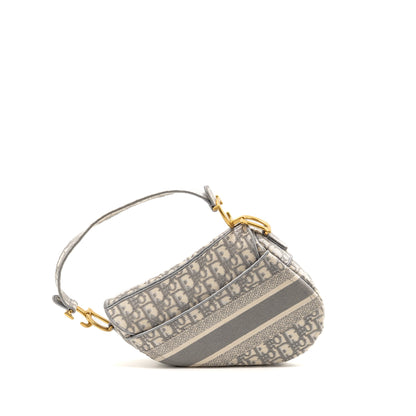 Dior Medium Saddle Purse Dior Oblique Embroidery Light Grey