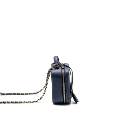 Chanel CC Top Handle Vanity Case Caviar Navy Blue GHW