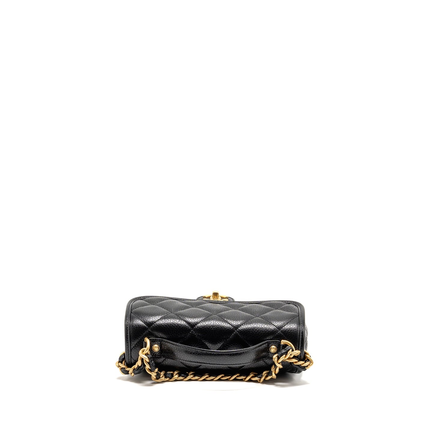 Chanel Top Handle Quilted CC Flap Bag Grained Shiny Calfskin Black GHW (Microchip)