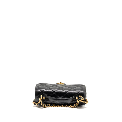 Chanel Top Handle Quilted CC Flap Bag Grained Shiny Calfskin Black GHW (Microchip)