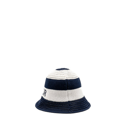 Dior Size S D-Tulipe Cloche Cotton Knit Blend Blue/White