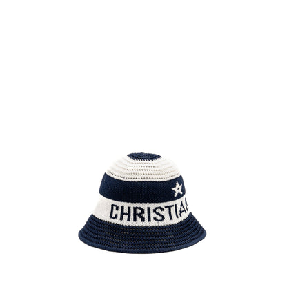 Dior Size S D-Tulipe Cloche Cotton Knit Blend Blue/White