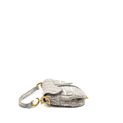 Dior Medium Saddle Purse Dior Oblique Embroidery Light Grey